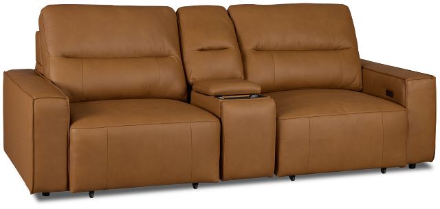 Rudy Brown Lthr/vinyl Power Extension Chaise Console Loveseat