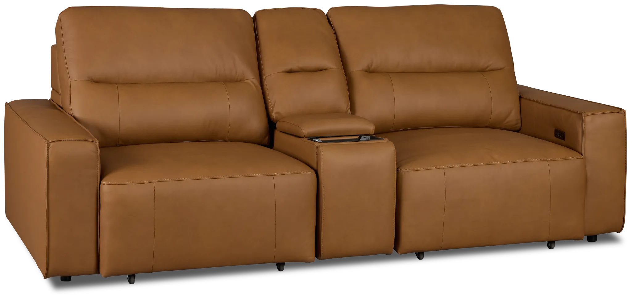 Rudy Brown Lthr/vinyl Power Extension Chaise Console Loveseat