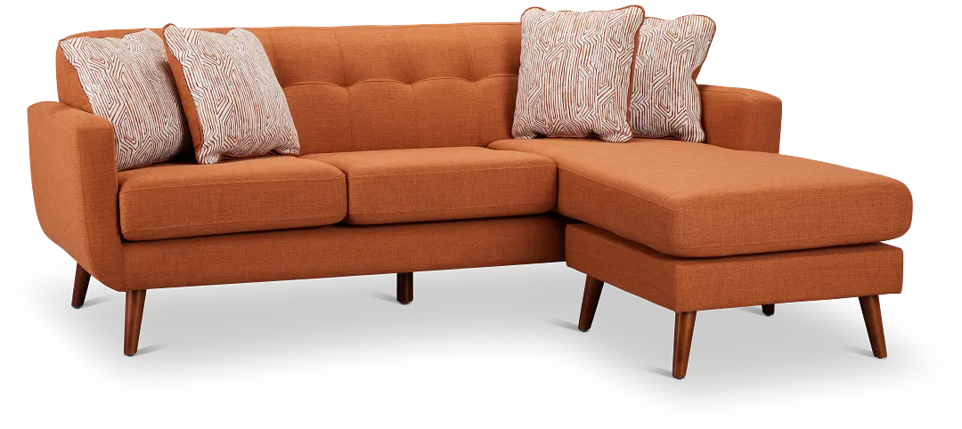 Raya Orange Fabric Chaise Sectional Raya Orange Fabric Chaise Sectional