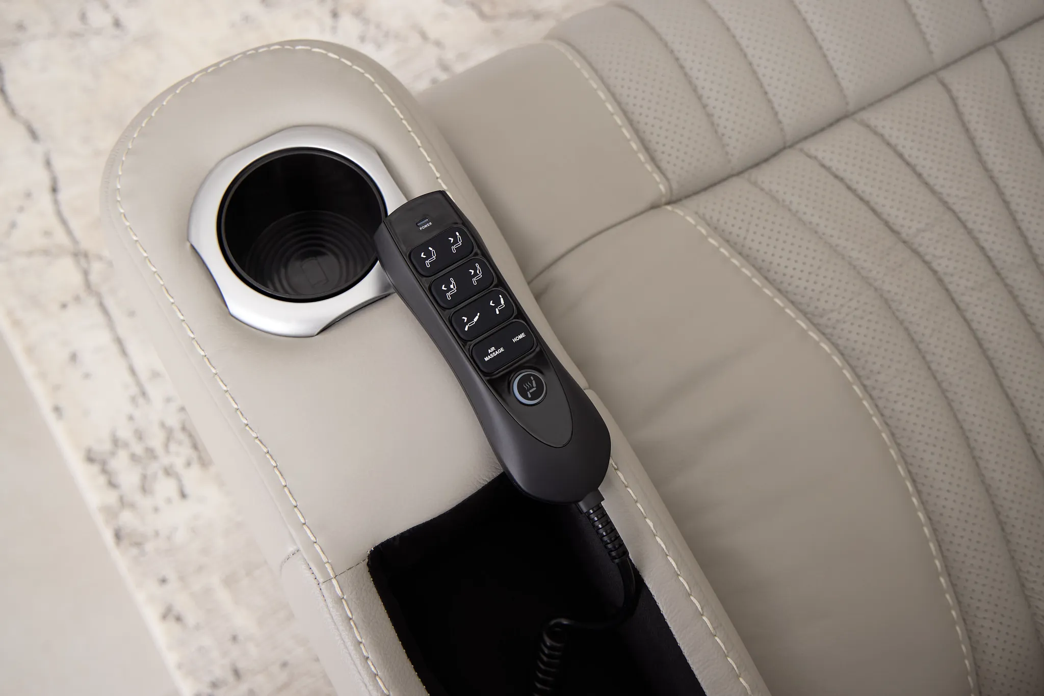 Nova Light Gray Lthr/vinyl Medium 2-arm Triple Power Massage Sectional