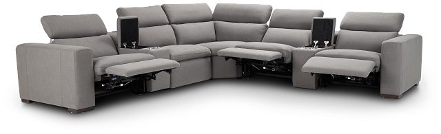 Arlo Gray Fabric Large Triple Power Reclining Two-arm Sectional (2)