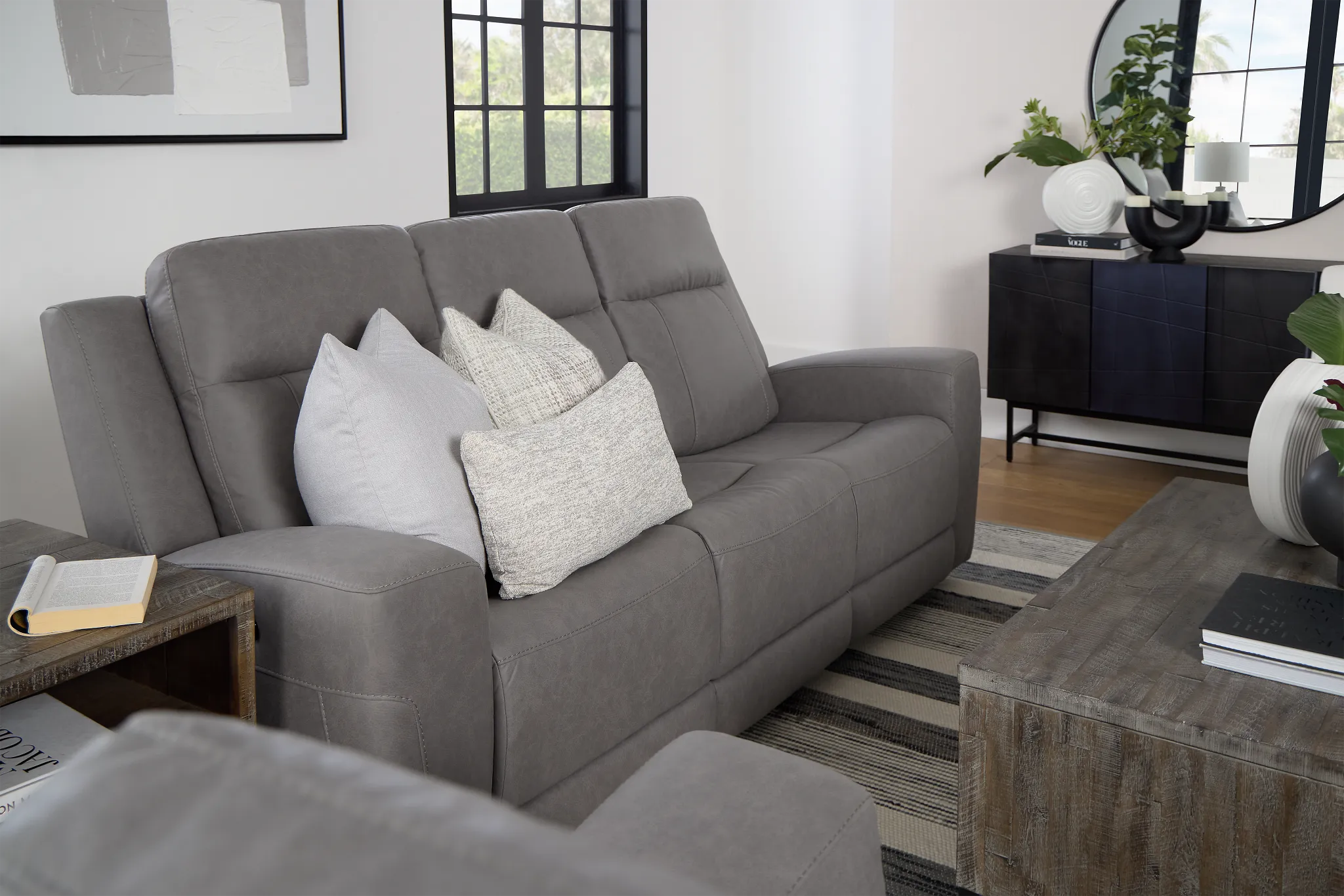 Colton Light Gray Micro Power Reclining Sofa W/ Power Headrest