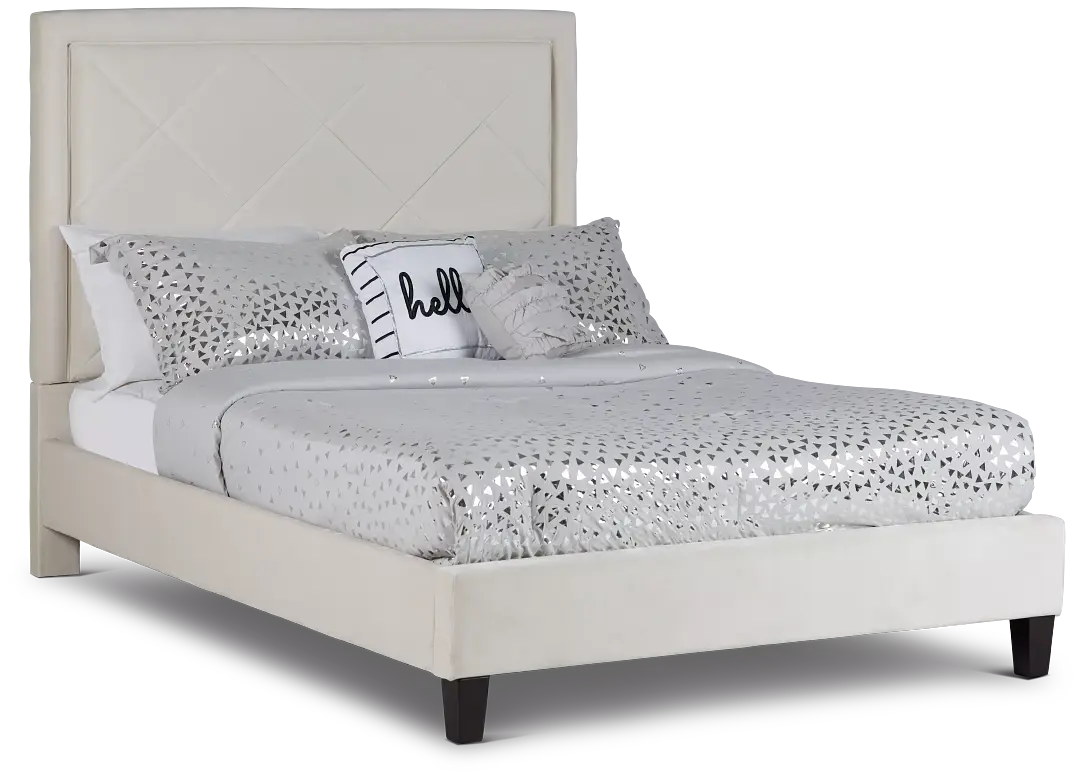 Collin Beige Velvet Platform Bed Collin Beige Velvet Platform Bed