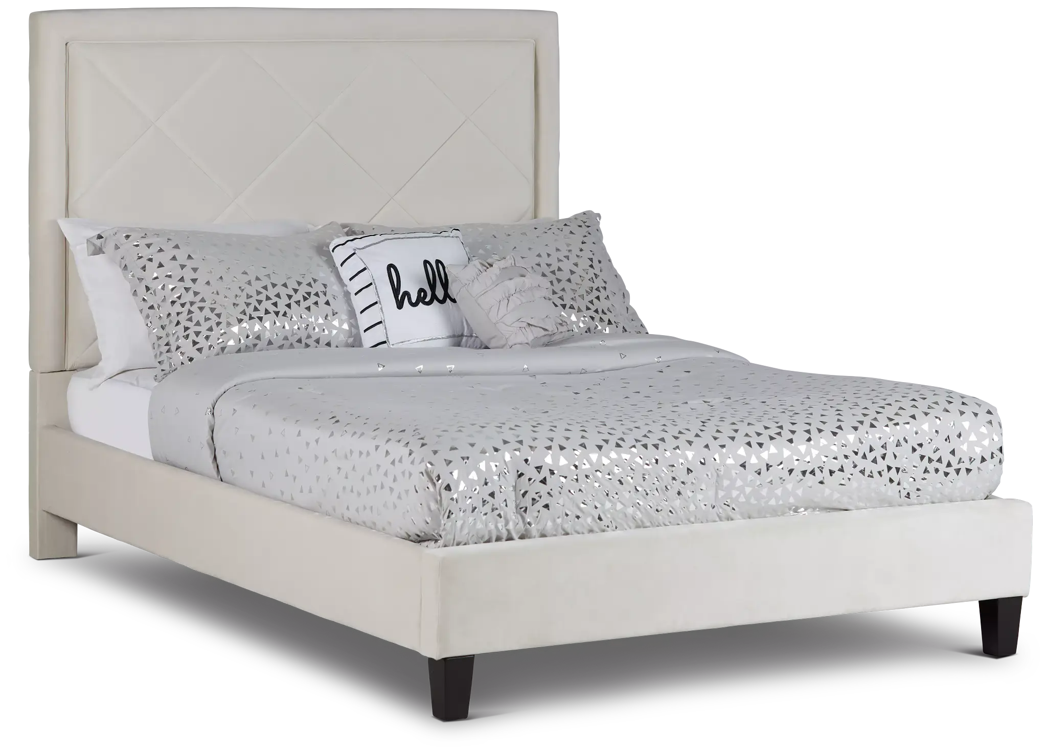 Collin Beige Velvet Platform Bed Collin Beige Velvet Platform Bed