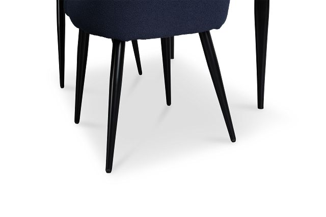 Andover White Rect Table & 4 Dark Blue Upholstered Curved Chairs