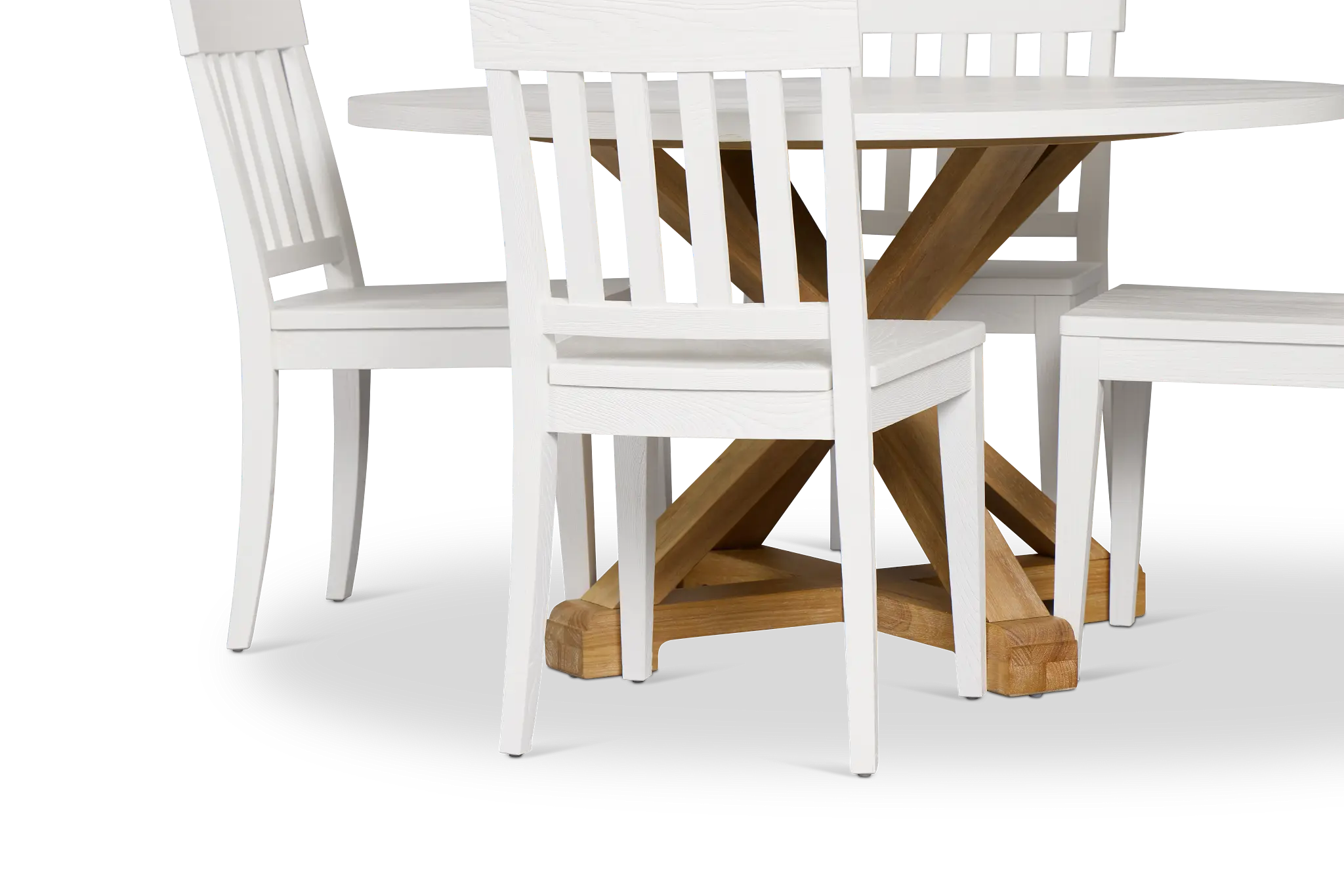 Nantucket Two-tone Pine Round Table & 4 White Chairs Nantucket Two-tone Pine Round Table & 4 White Chairs