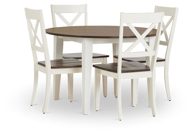 Sumter White Round Table 4 Chairs, White Round Dining Set For 4