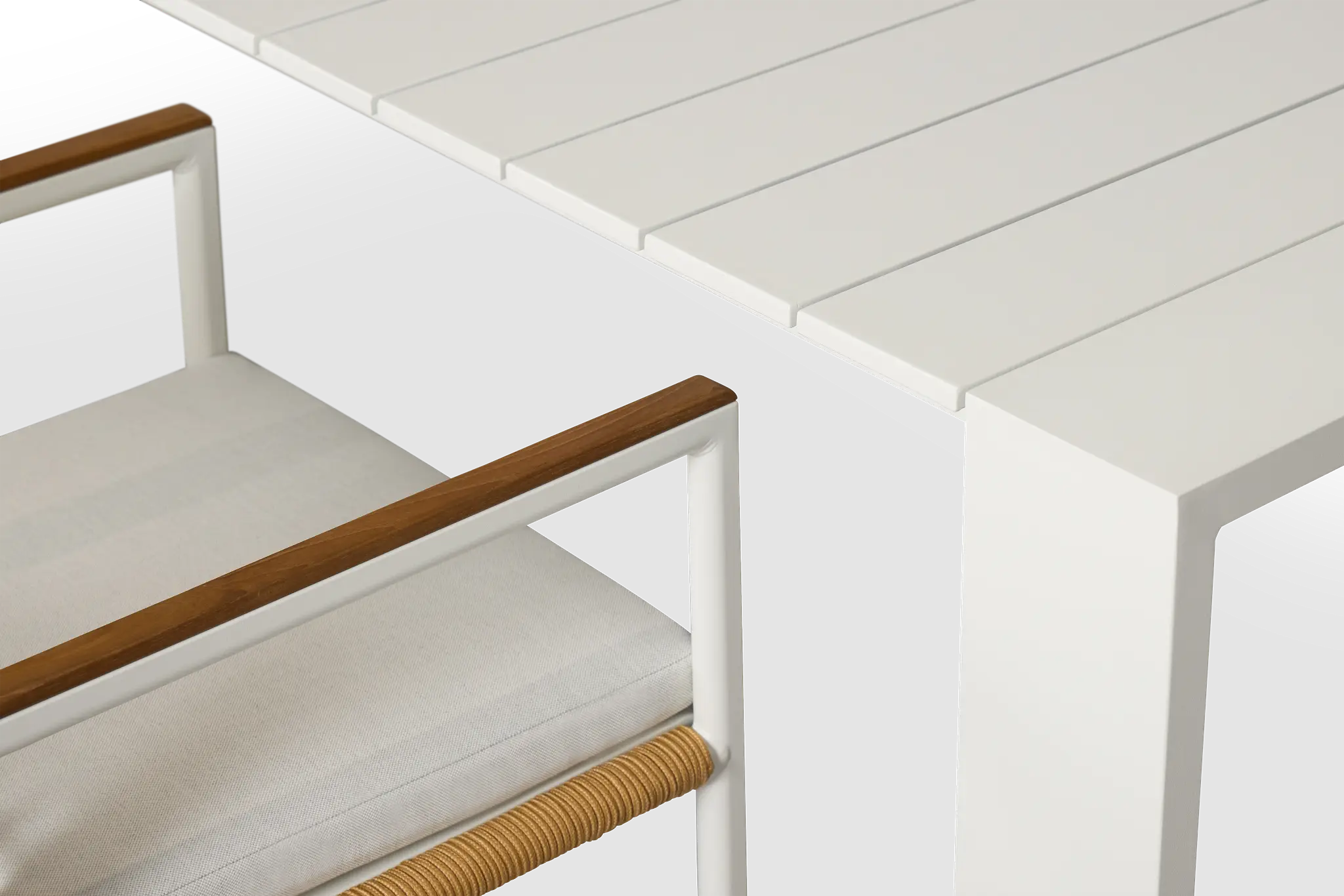 Sunrise White 86" Rectangular Table & 4 Teak Arm Chairs Sunrise White 86" Rectangular Table & 4 Teak Arm Chairs