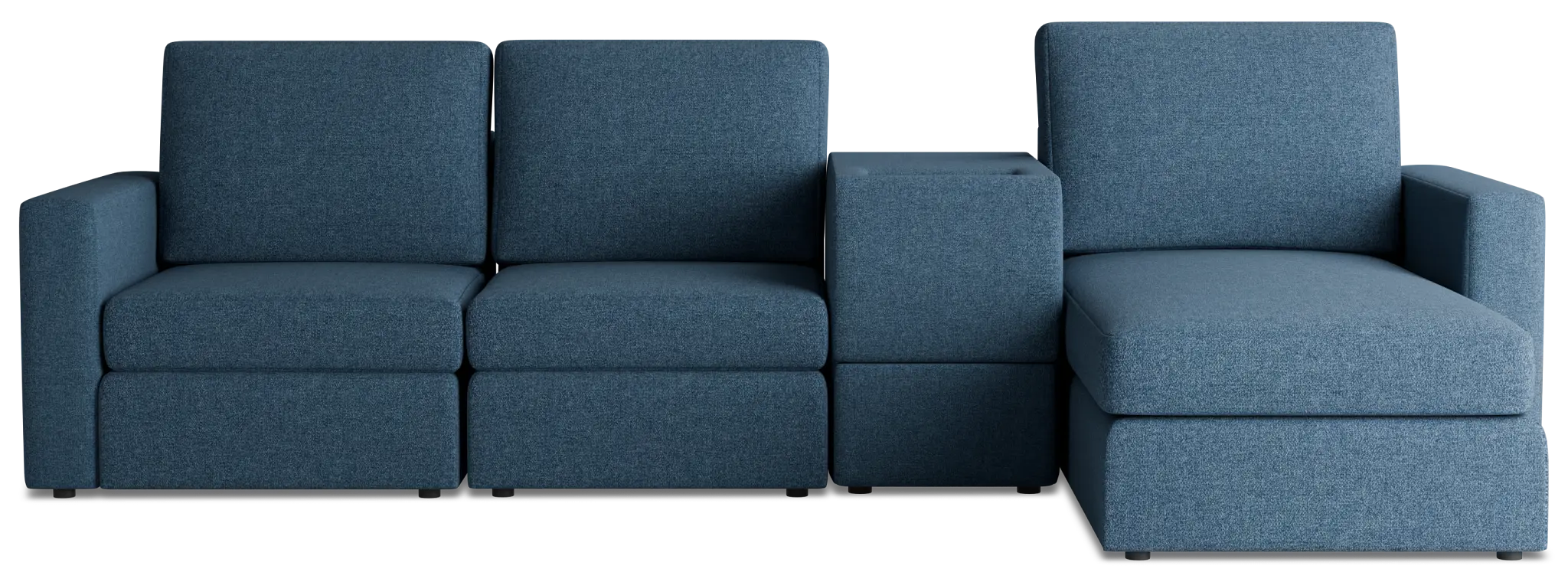 Citymod Blue Fabric Small Right Chaise Sectional With Storage Console Citymod Blue Fabric Small Right Chaise Sectional With Storage Console