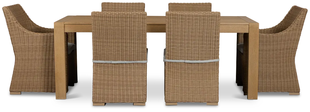 Montecito Mid Tone Table & 6 Chairs With Light Blue Cushions