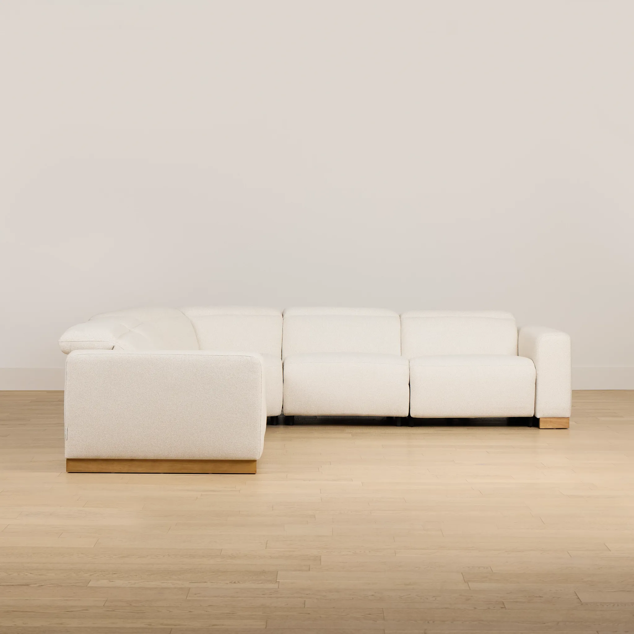 Leona Light Beige Fabric Small Dual Power Reclining Two-arm Sectional