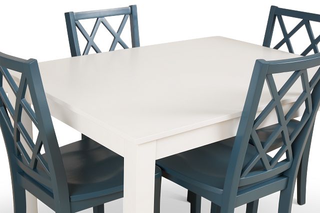 Edgartown White Rect Table & 4 Navy Wood Chairs