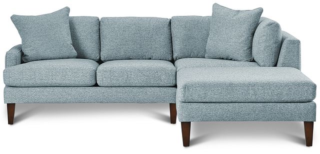 Morgan Teal Fabric Small Right Bumper Sectional W/ Wood Legs (2)
