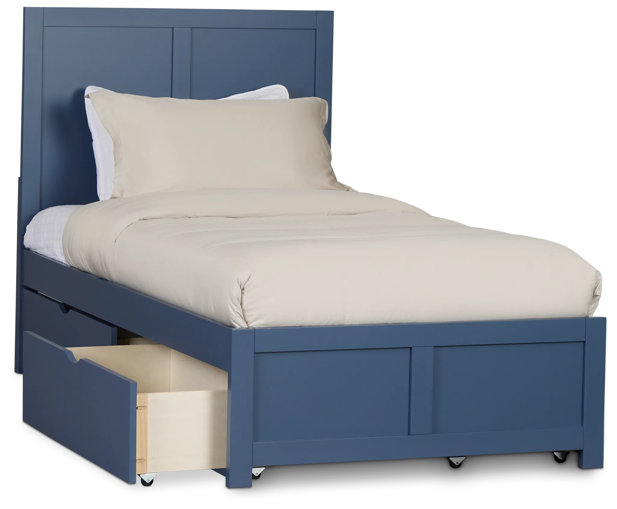 Charleston Dark Blue Panel Bed With 4 Storage Drawers
