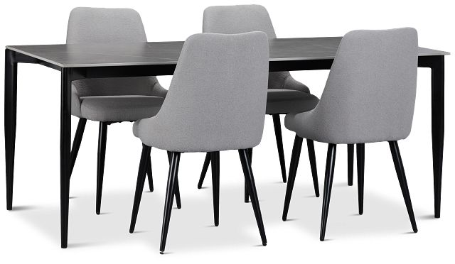 Andover Gray Rect Table & 4 Gray Upholstered Curved Chairs
