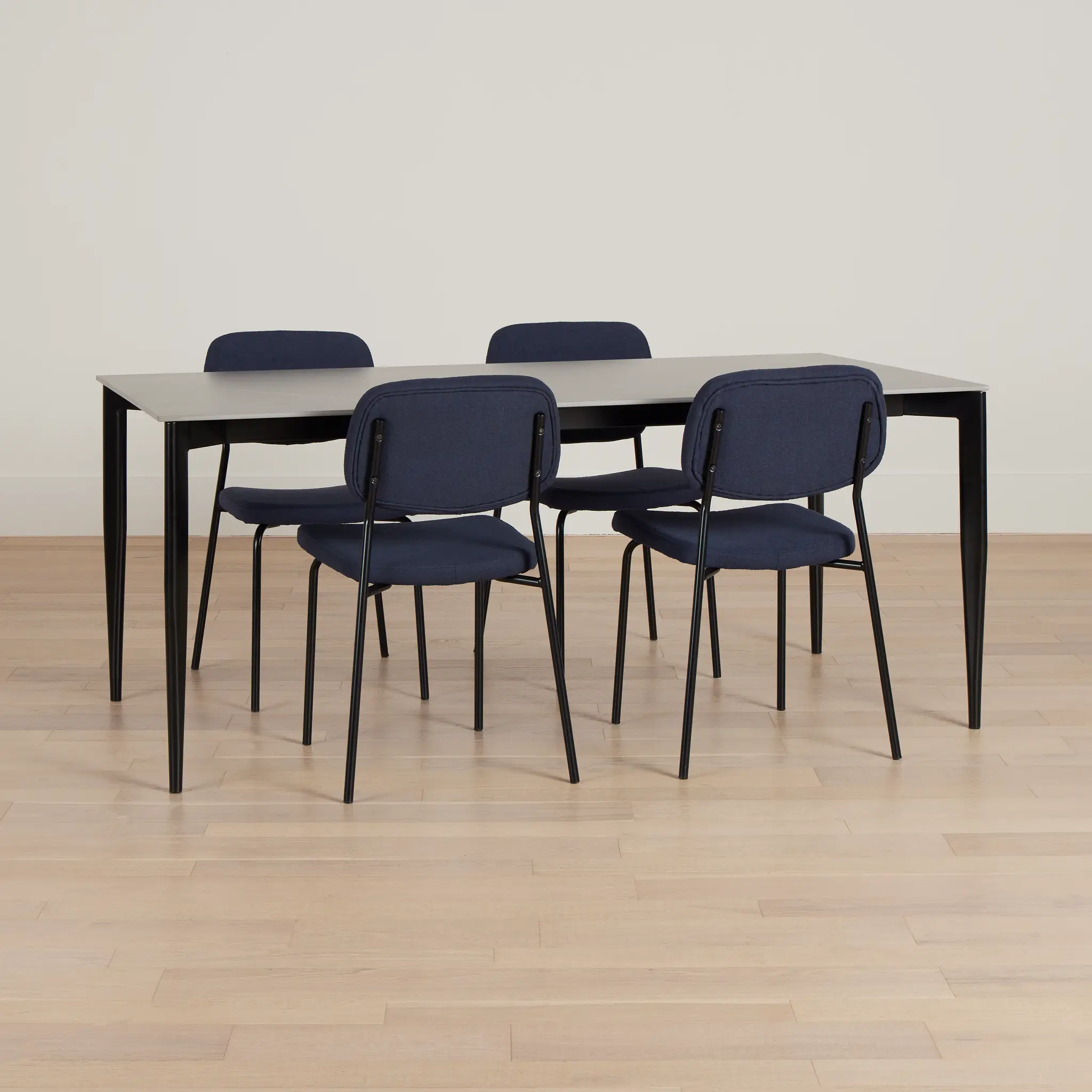 Andover Gray Rect Table & 4 Dark Blue Upholstered Chairs Andover Gray Rect Table & 4 Dark Blue Upholstered Chairs