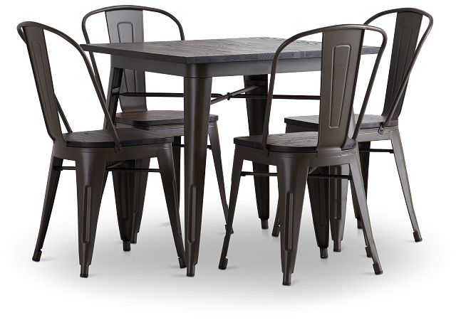 Harlow Dark Tone Square Table & 4 Wood Chairs