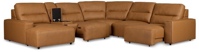 Rudy Brown Lthr/vinyl Medium Dual Power Left Extension Chaise Sectional