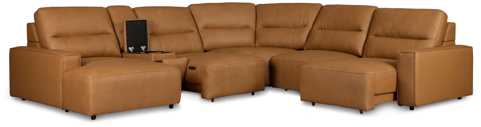 Rudy Brown Lthr/vinyl Medium Dual Power Left Extension Chaise Sectional