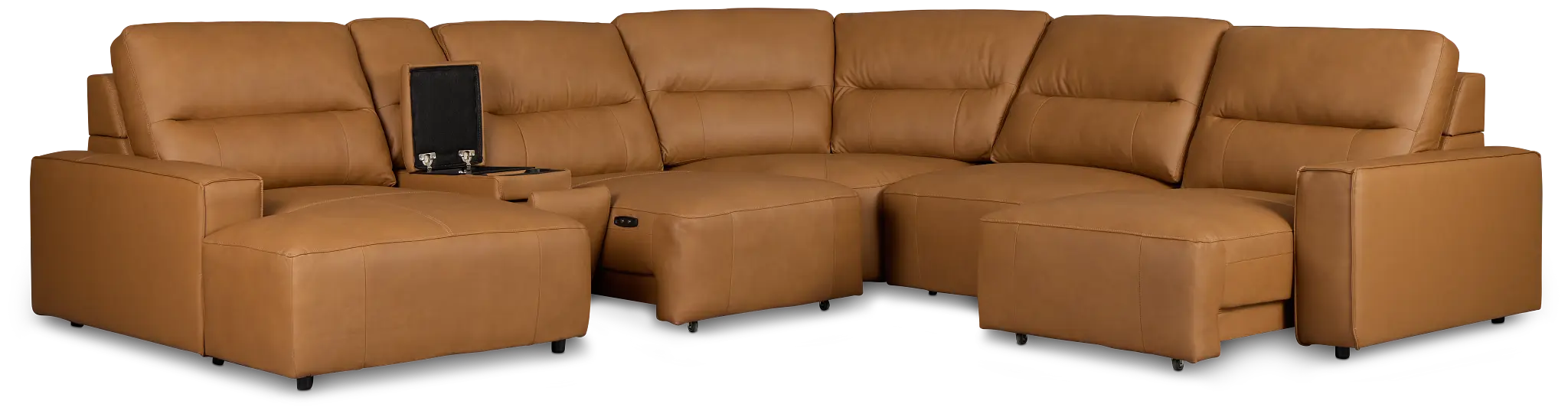 Rudy Brown Lthr/vinyl Medium Dual Power Left Extension Chaise Sectional Rudy Brown Lthr/vinyl Medium Dual Power Left Extension Chaise Sectional