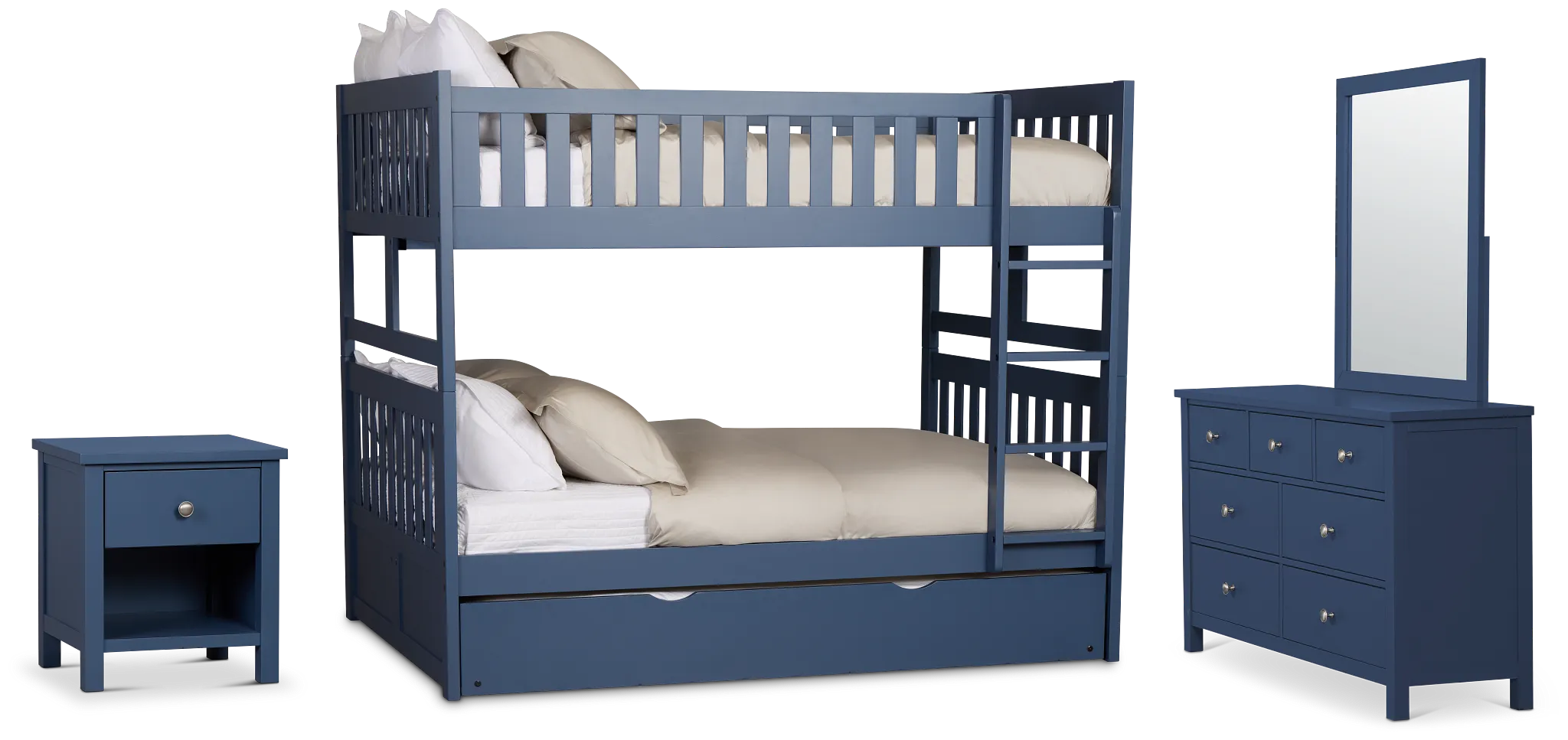 Charleston Dark Blue Bunk Bed Trundle Bedroom