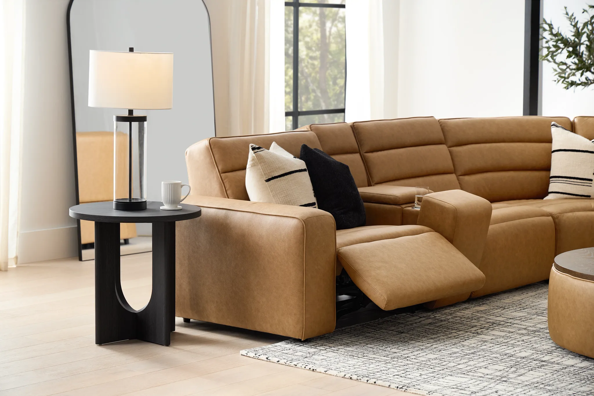 Sawyer Light Brown Micro Large Triple Power Reclining Two-arm Sectional