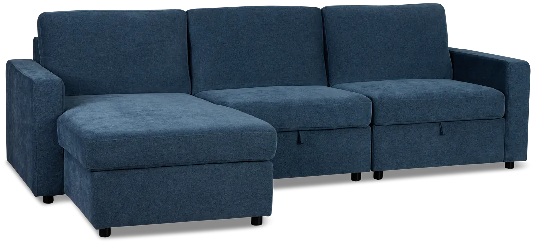Addie Blue Fabric Left Chaise Storage Sectional
