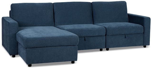 Addie Blue Fabric Left Chaise Storage Sectional