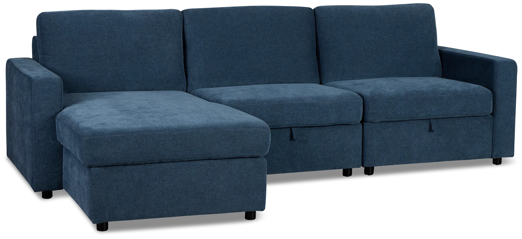 Addie Blue Fabric Left Chaise Storage Sectional