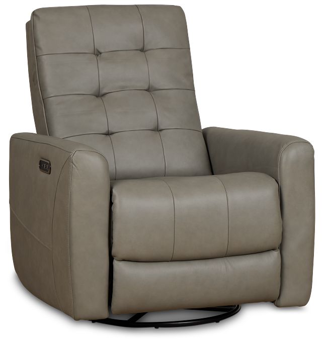 Izzy Light Gray Lthr/vinyl Power Swivel Glider Recliner