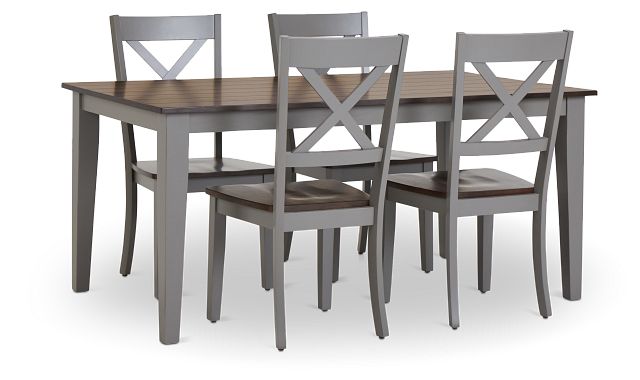 Sumter Gray Rect Table & 4 Wood Chairs (4)