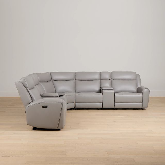 Walker Light Gray Lthr/vinyl Large Triple Power Reclining Two-arm Sectional