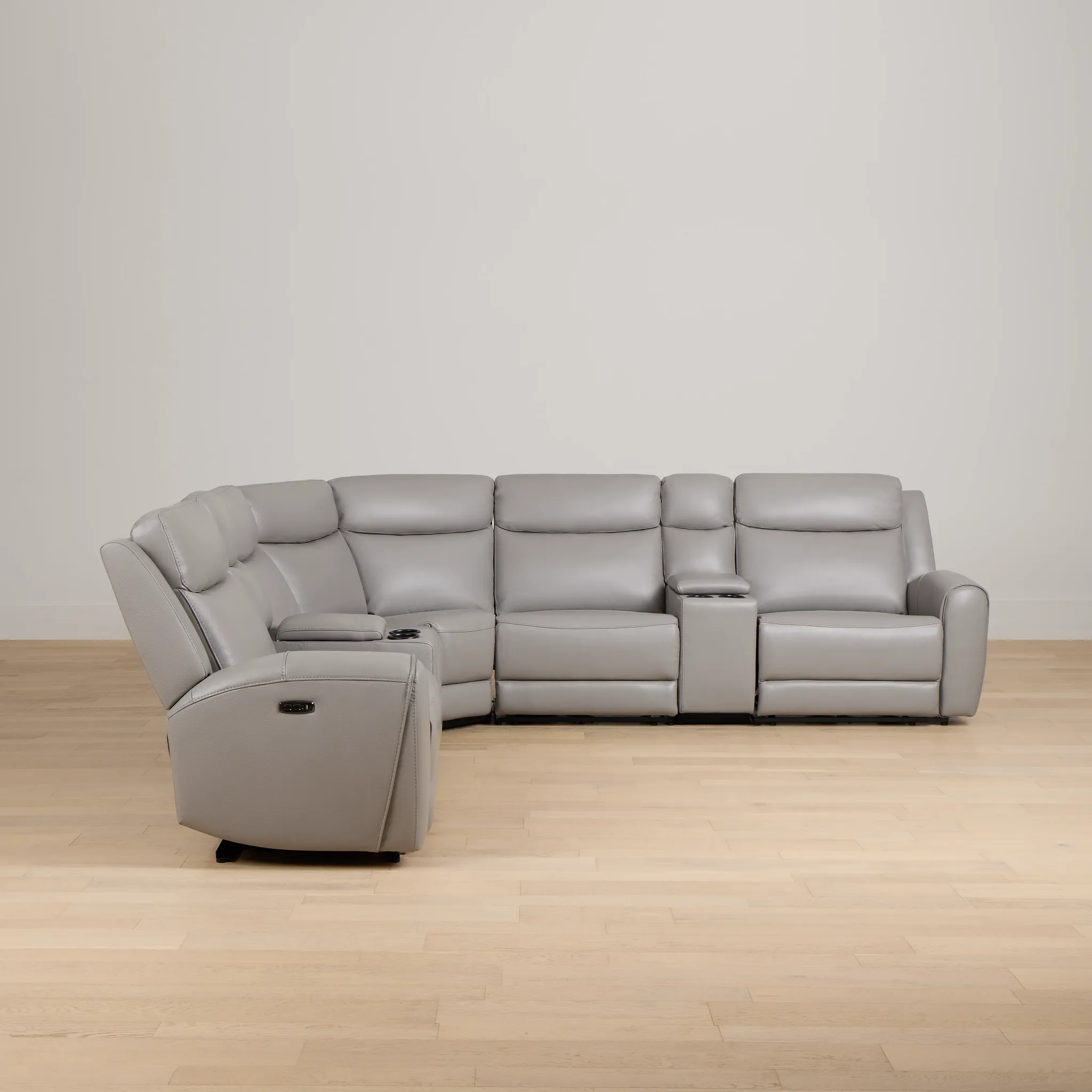 Walker Light Gray Lthr/vinyl Large Triple Power Reclining Two-arm Sectional