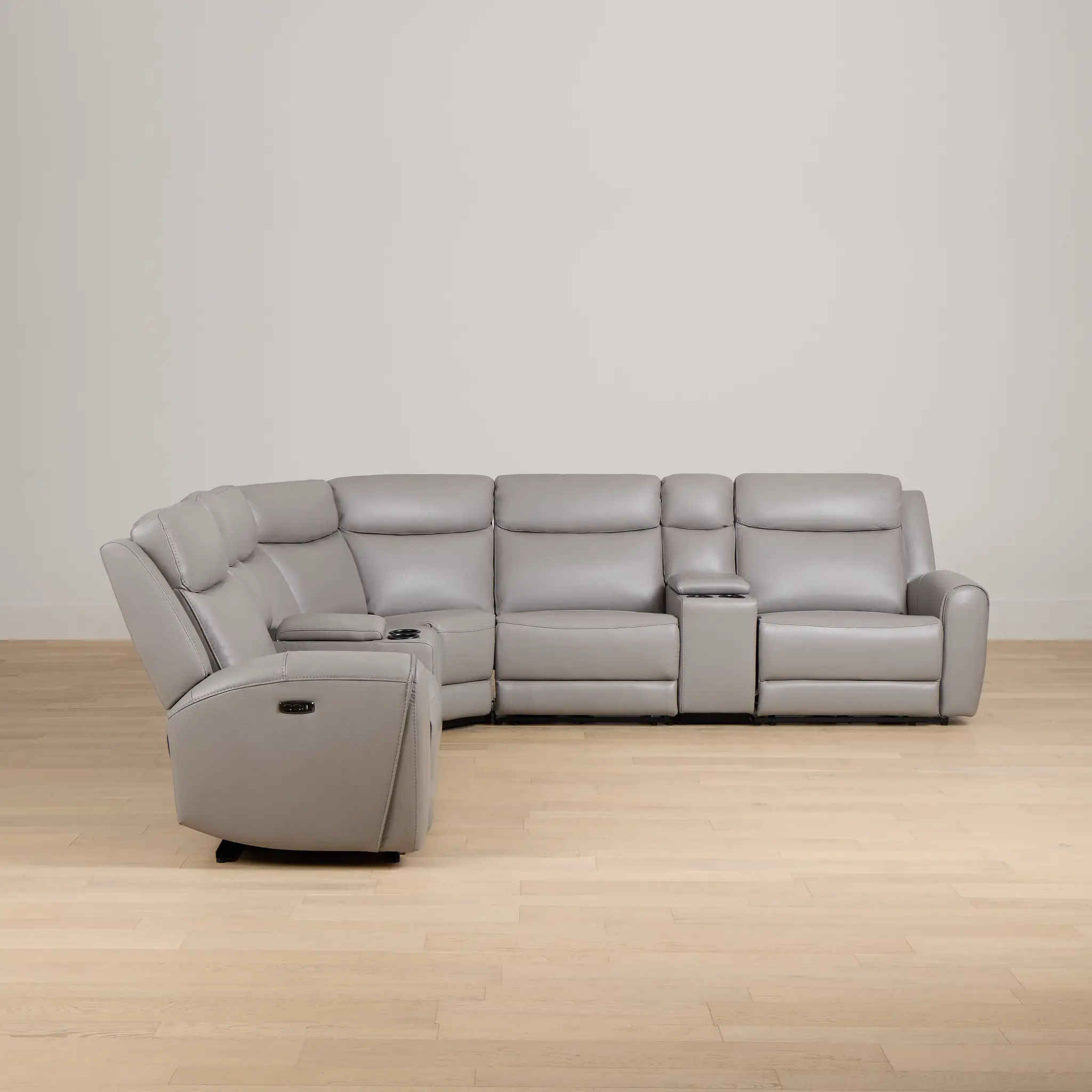 Walker Light Gray Lthr/vinyl Large Triple Power Reclining Two-arm Sectional Walker Light Gray Lthr/vinyl Large Triple Power Reclining Two-arm Sectional