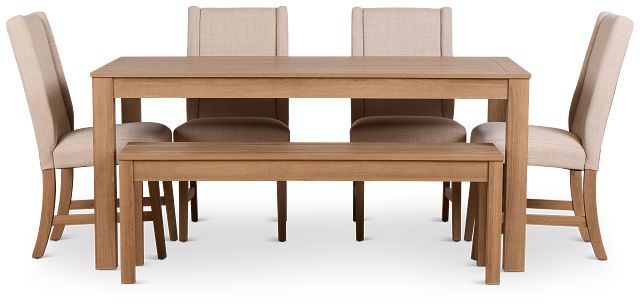 Delray Light Tone Rect Table, 4 Chairs & Bench
