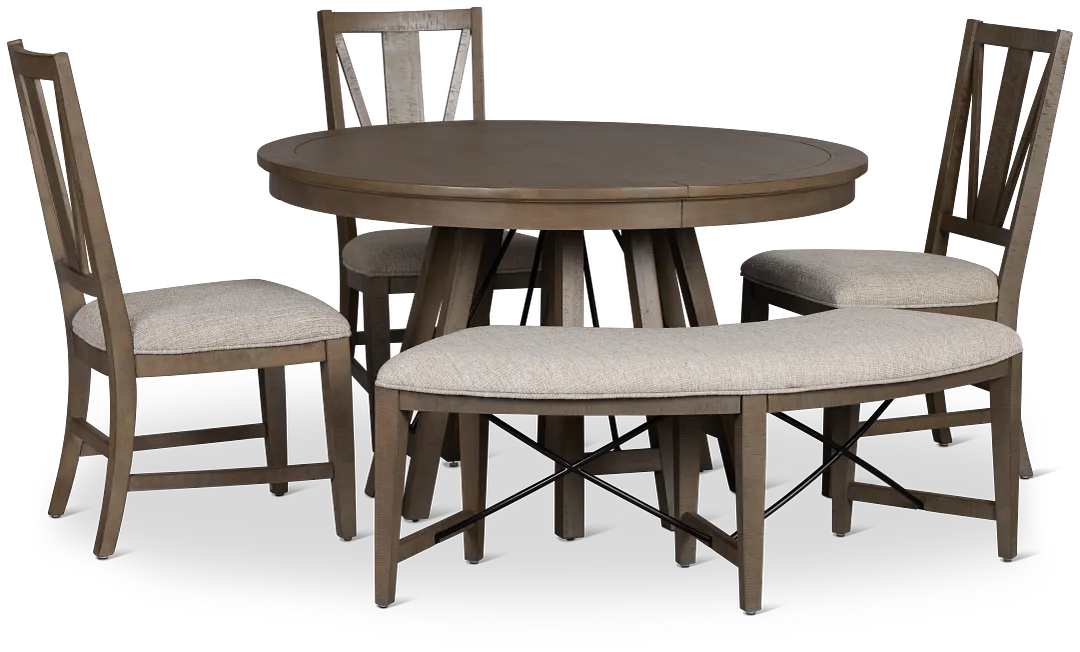 Heron Cove Light Tone Round Table, 3 Chairs & Bench
