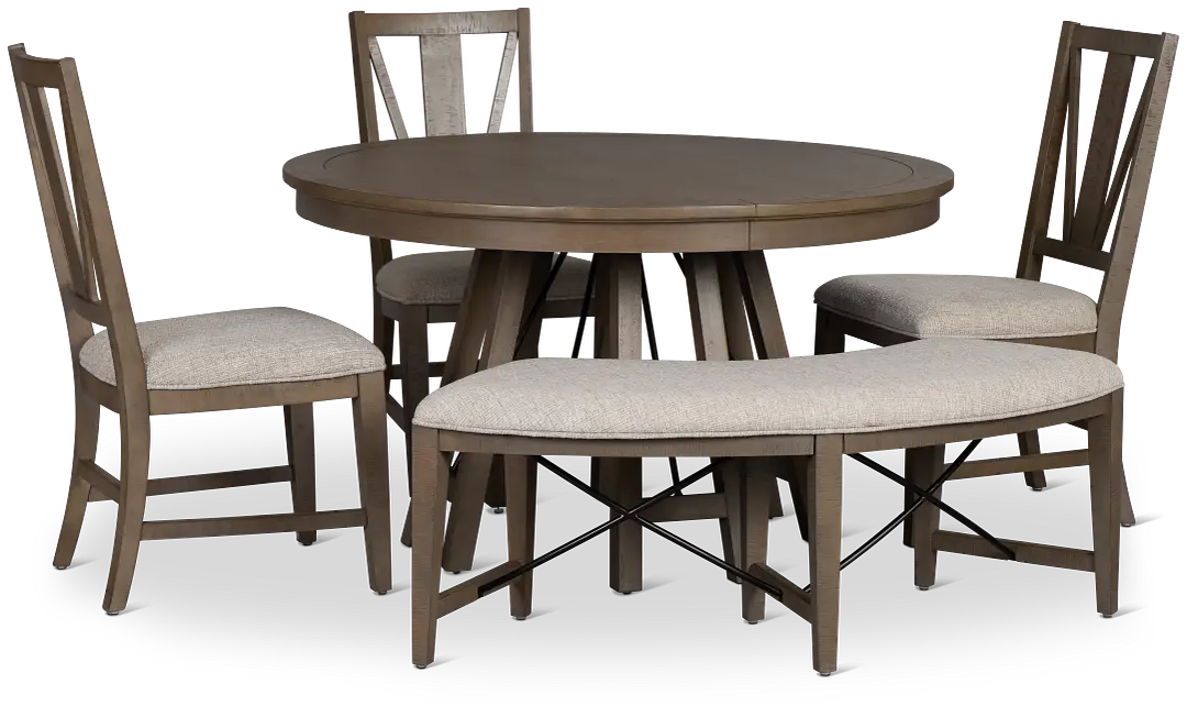 Heron Cove Light Tone Round Table, 3 Chairs & Bench Heron Cove Light Tone Round Table, 3 Chairs & Bench