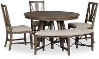 Heron Cove Light Tone Round Table, 3 Chairs & Bench