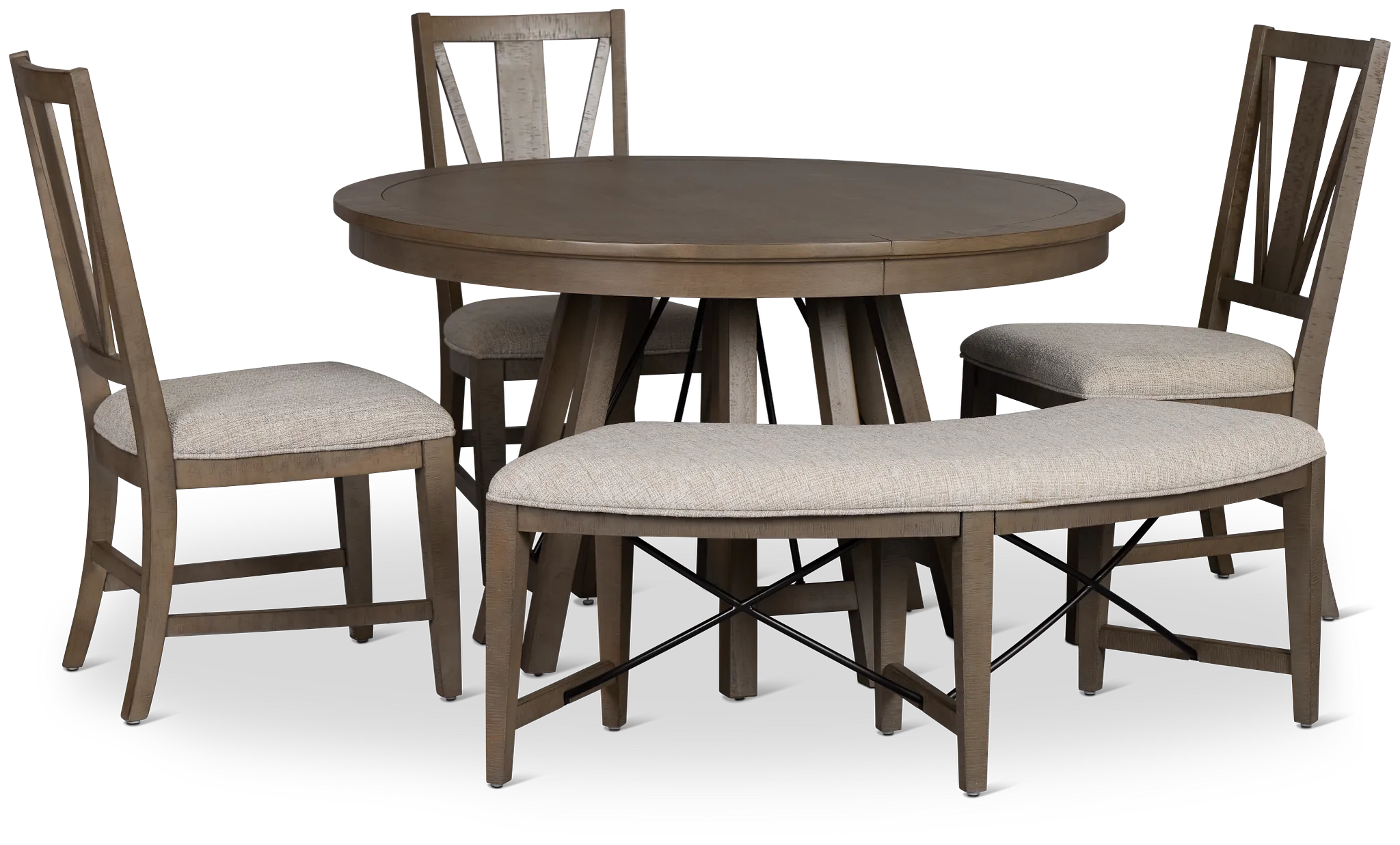 Heron Cove Light Tone Round Table, 3 Chairs & Bench