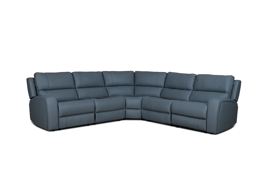 Summit Blue Lthr/vinyl Small Two-arm Power Reclining Sectional