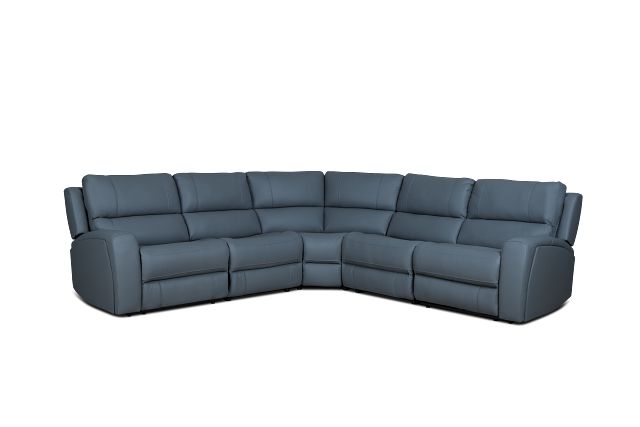Summit Blue Lthr/vinyl Small Two-arm Power Reclining Sectional
