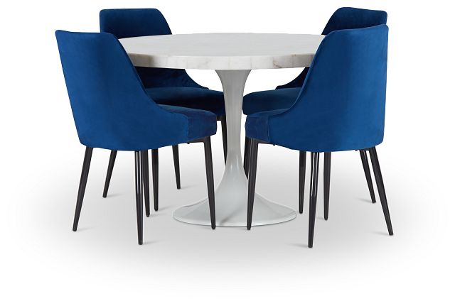 Violet Dark Blue 48" Round Table & 4 Upholstered Chairs