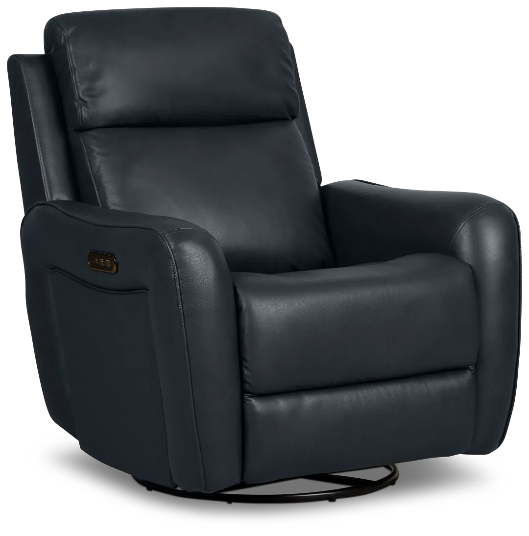 Julian Dark Blue Lthr/vinyl Power Swivel Glider Recliner