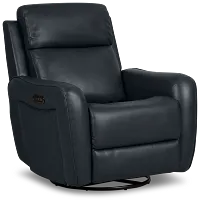 Julian Dark Blue Lthr/vinyl Power Swivel Glider Recliner