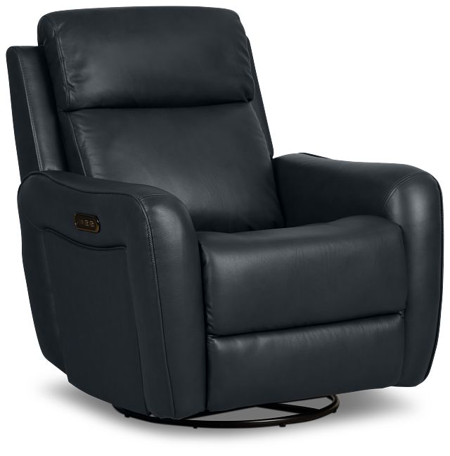 Julian Dark Blue Lthr/vinyl Power Swivel Glider Recliner