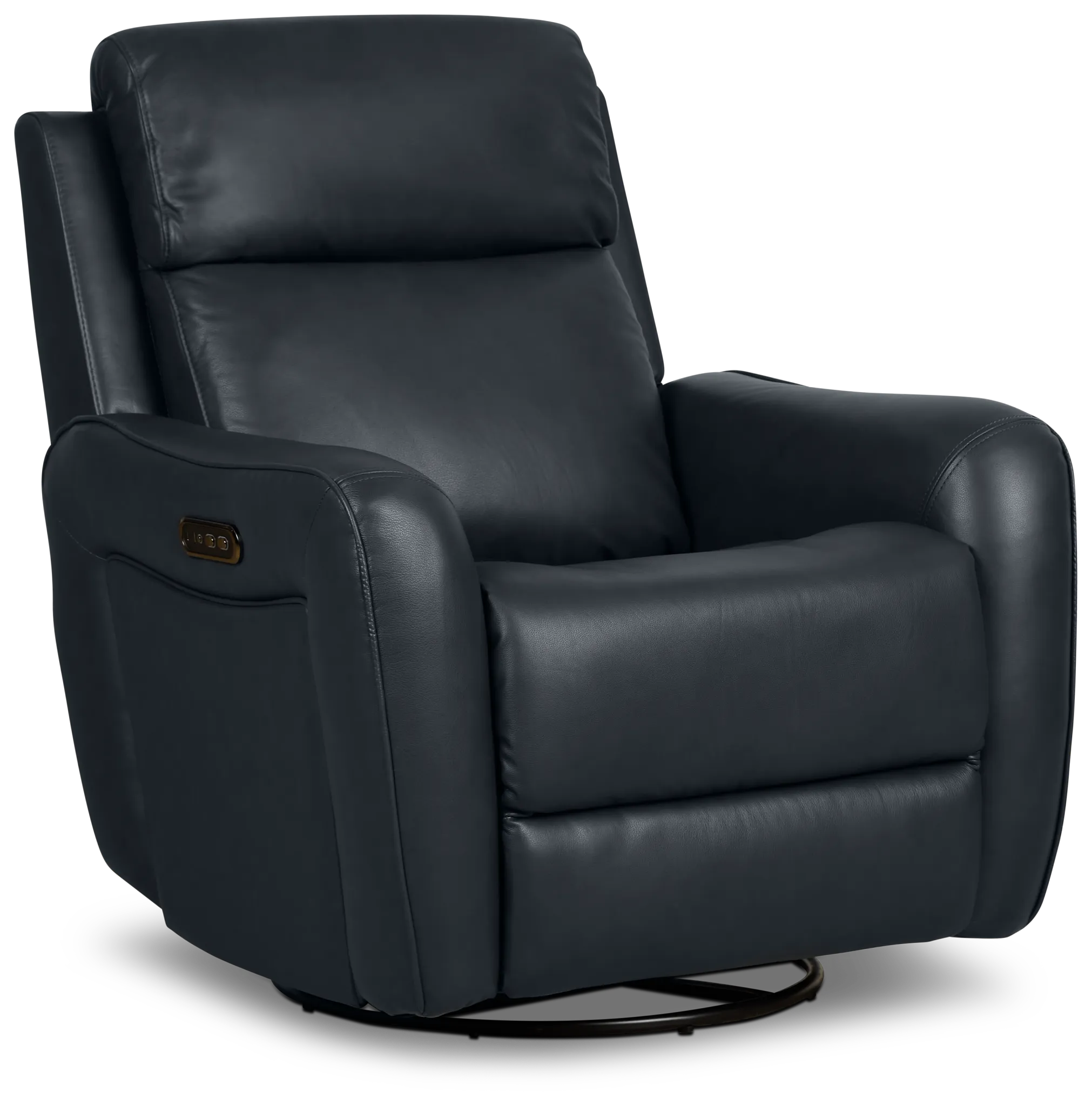 Julian Dark Blue Lthr/vinyl Power Swivel Glider Recliner