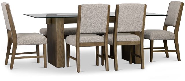 Vance Glass Rect Table With 4 Upholstered Side Chairs & Bench