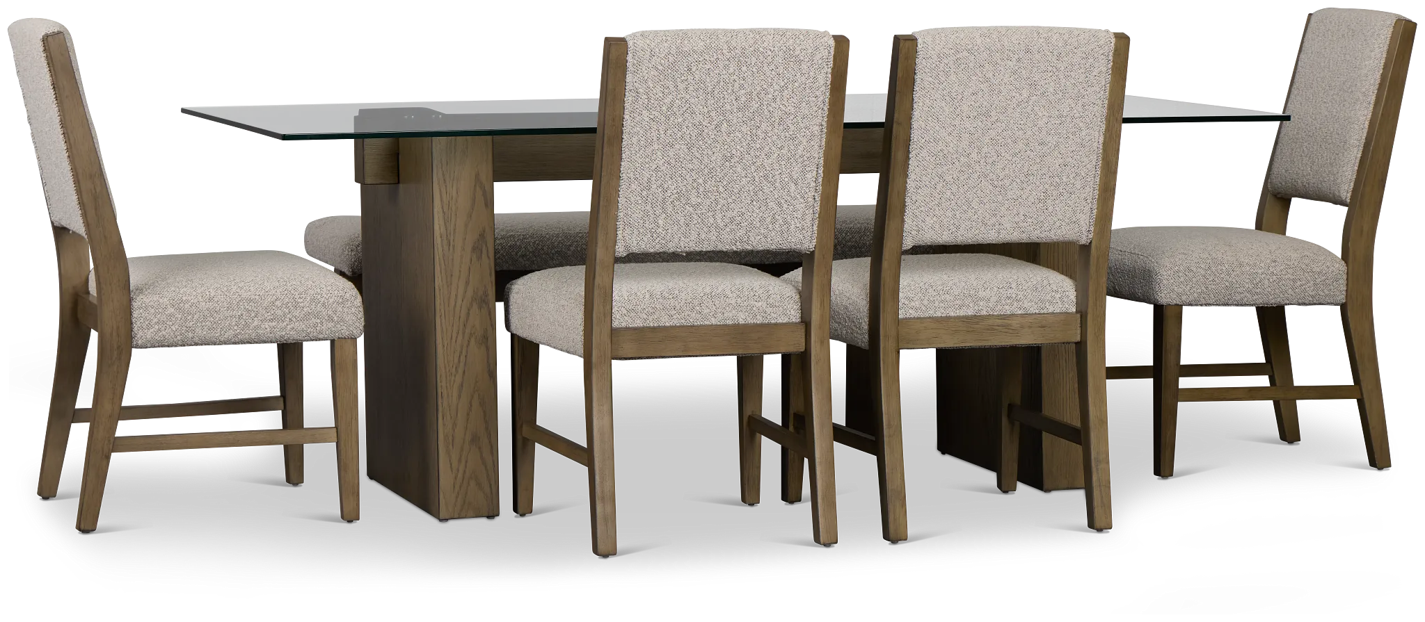 Vance Glass Rect Table With 4 Upholstered Side Chairs & Bench