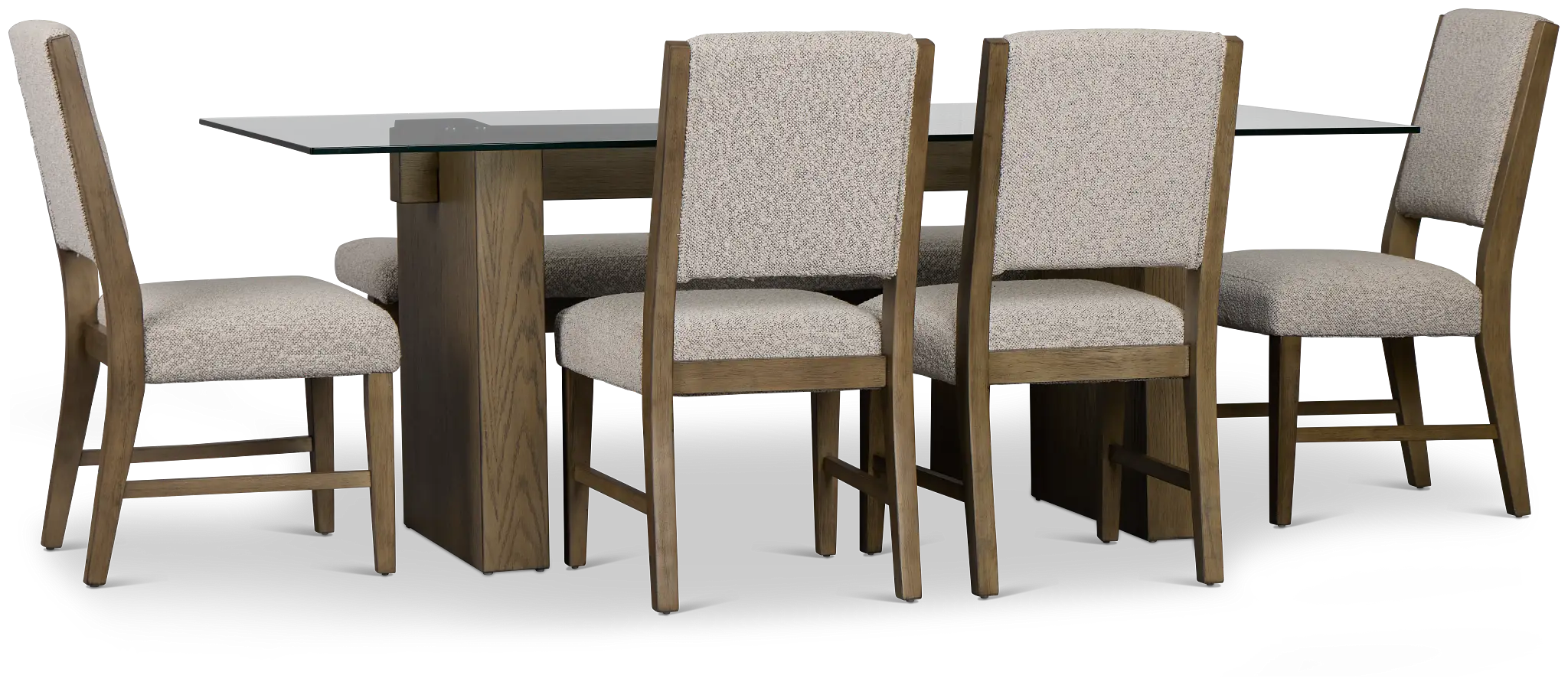 Vance Glass Rect Table With 4 Upholstered Side Chairs & Bench Vance Glass Rect Table With 4 Upholstered Side Chairs & Bench