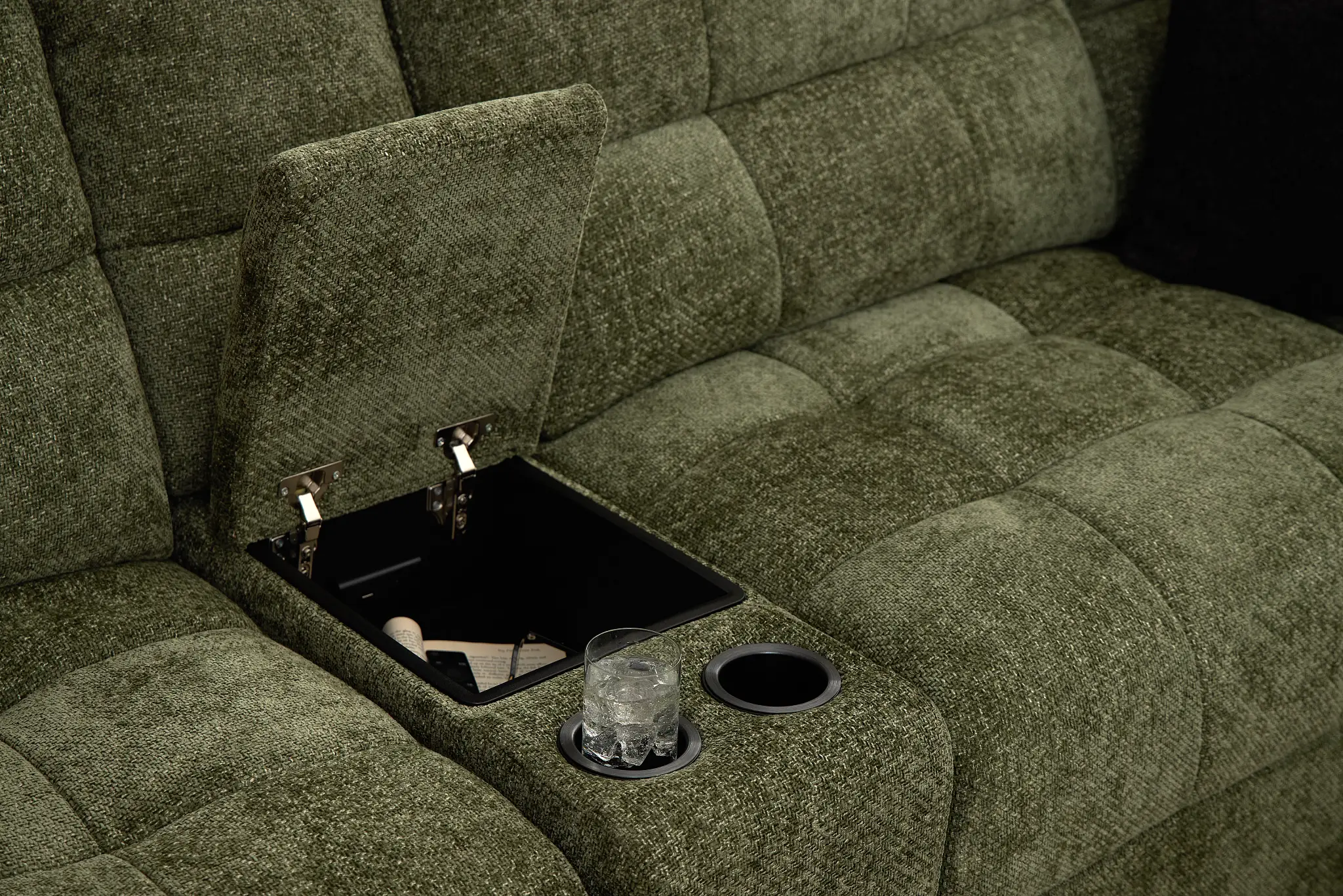 Hendrix Green Fabric Large Triple Power Right Extension Chaise Sectional Hendrix Green Fabric Large Triple Power Right Extension Chaise Sectional
